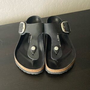 Birkenstock Black Thong Sandals with Buckle